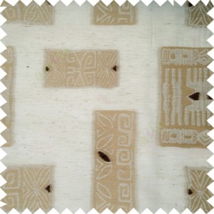 Gold brown beige color traditional designs decorative blocks stars texture gradients with transparent polyester base fabric sheer curtain